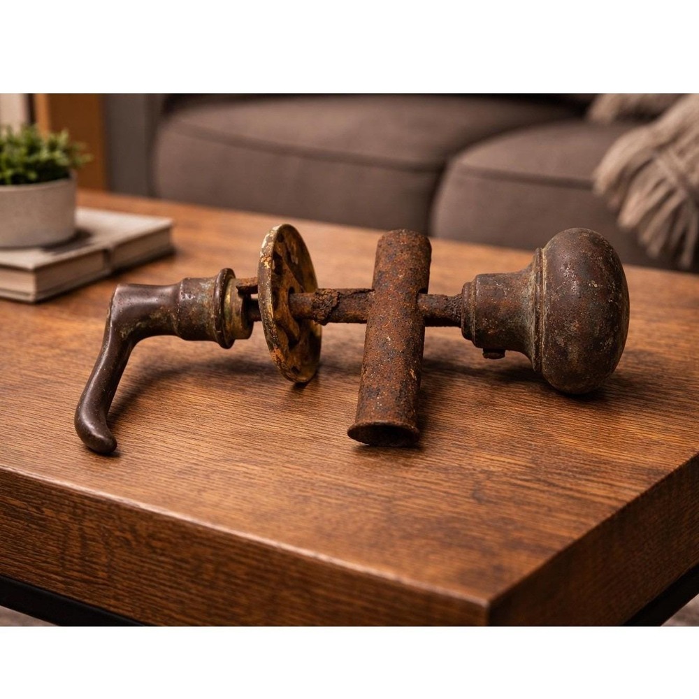 Antique Bronze Door Knob Latch Set 19th Century Hardware